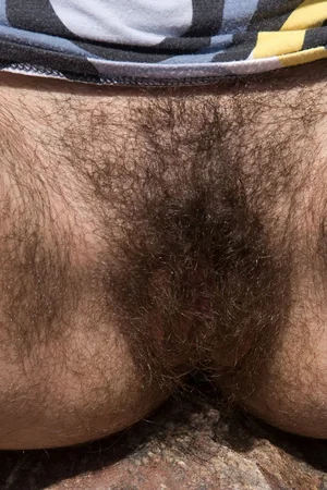 Hairy Brunette Shows Bush Outdoors — photo 11